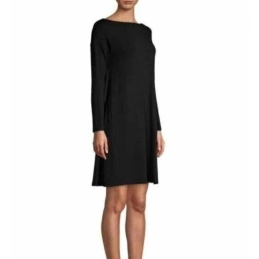 Eileen Fisher Viscose Jersey Boatneck Twist Back Shift Dress